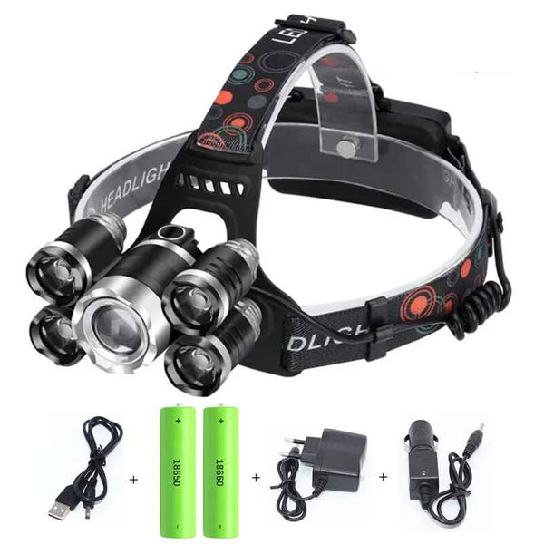 Linterna frontal con 5 LED