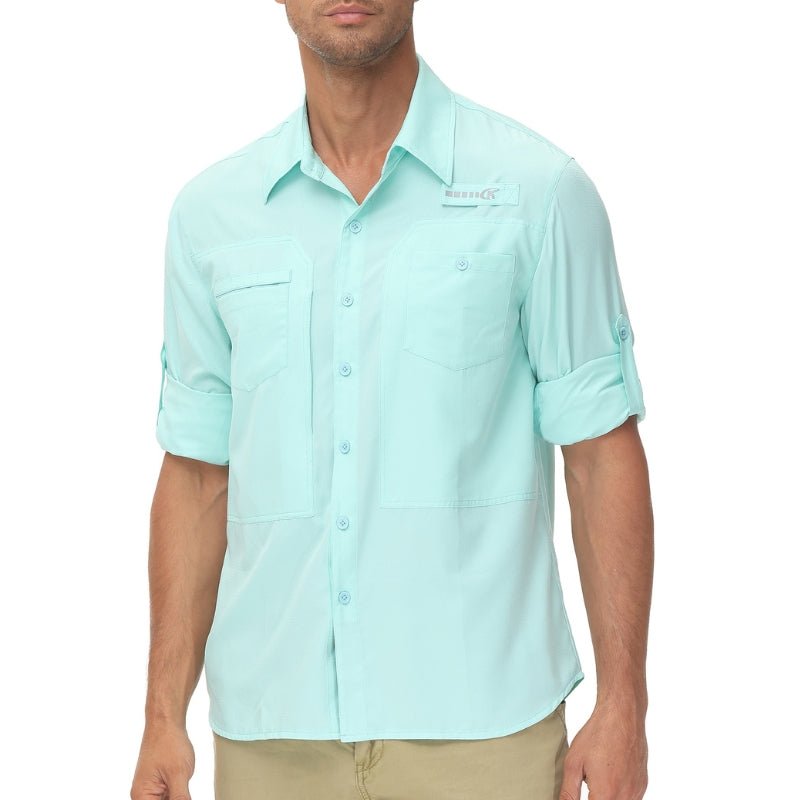 Camisa de manga larga para hombre con protección UPF50+, color verde agua