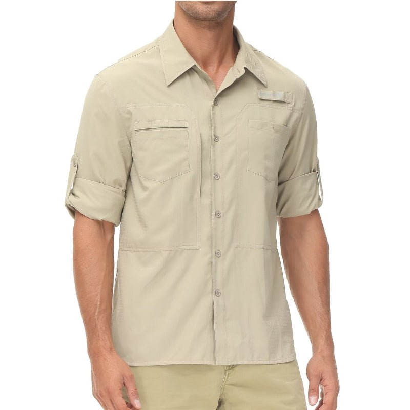 Camisa de manga larga para hombre con protección UPF50+, color beige