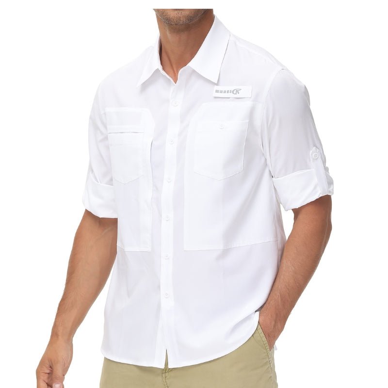 Camisa de manga larga para hombre con protección UPF50+, color blanco