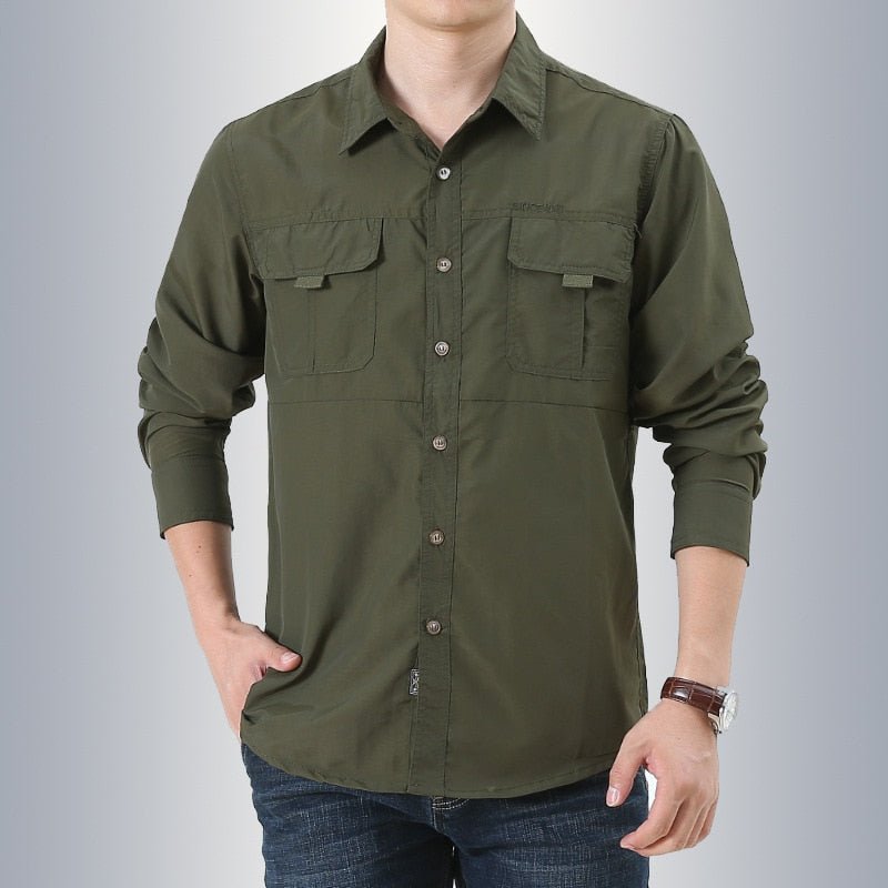 Camisa manga larga hombre en tejido nylon impermeable color verde