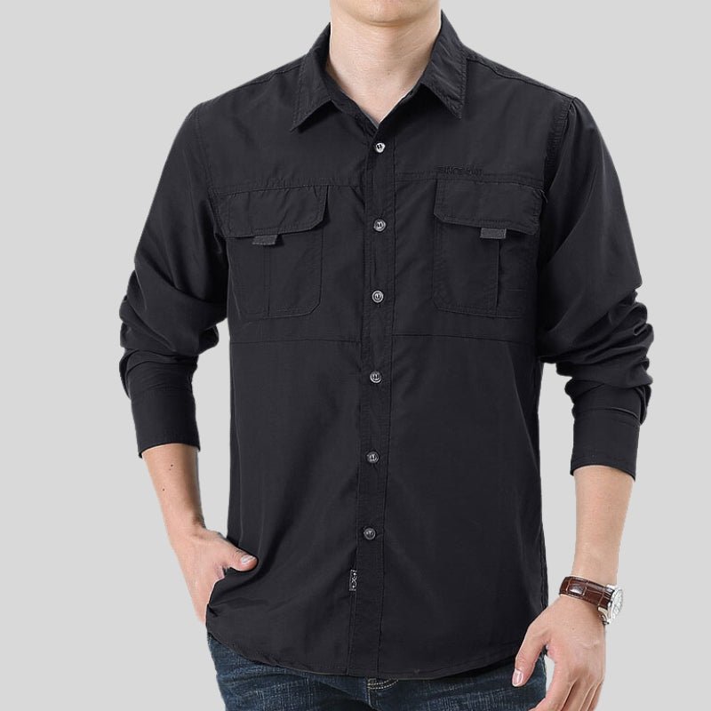 Camisa manga larga hombre en tejido nylon impermeable color negro