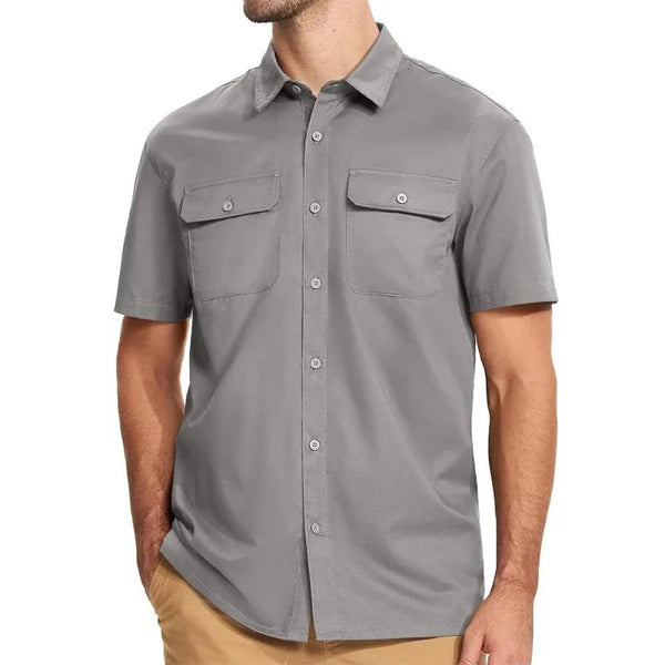 Camisa de manga corta para hombre, cómoda, transpirable y de secado rápido, color gris claro