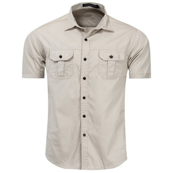 Camisa de manga corta para hombre, color caqui