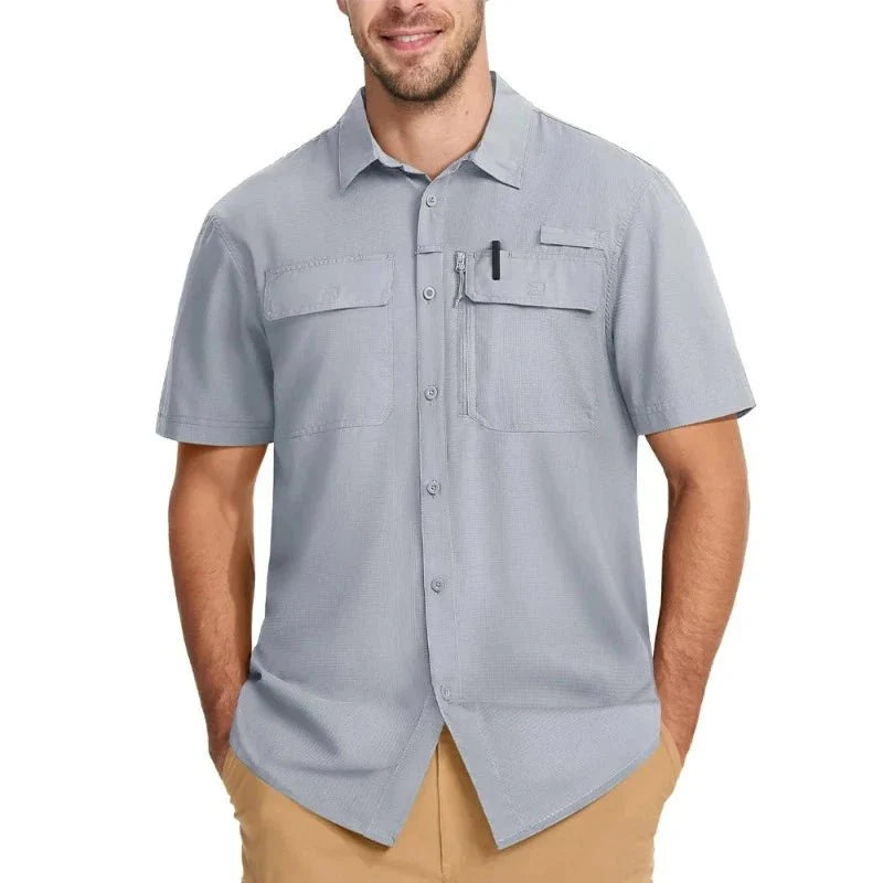 Camisa de manga corta para hombre con protección UV 50+, gris claro