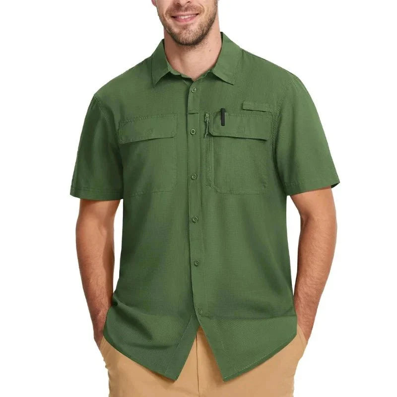 Camisa de manga corta para hombre con protección UV 50+, verde