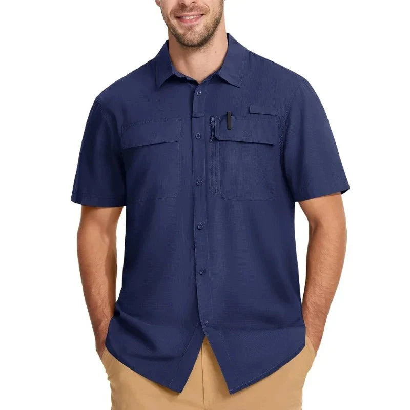 Camisa de manga corta para hombre con protección UV 50+, azul marino