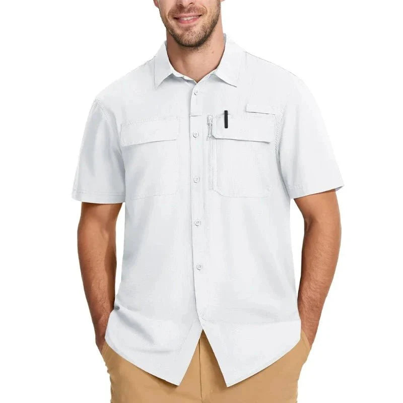 Camisa de manga corta para hombre con protección UV 50+, blanco