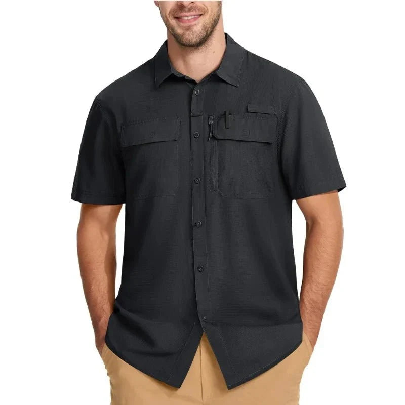 Camisa de manga corta para hombre con protección UV 50+, negro