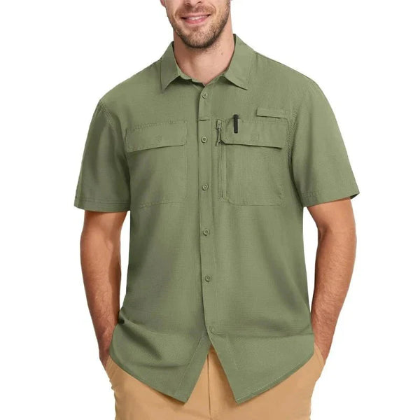 Camisa de manga corta para hombre con protección UV 50+, verde claro