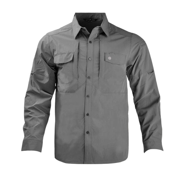 Camisa larga con botones y bolsillos gris