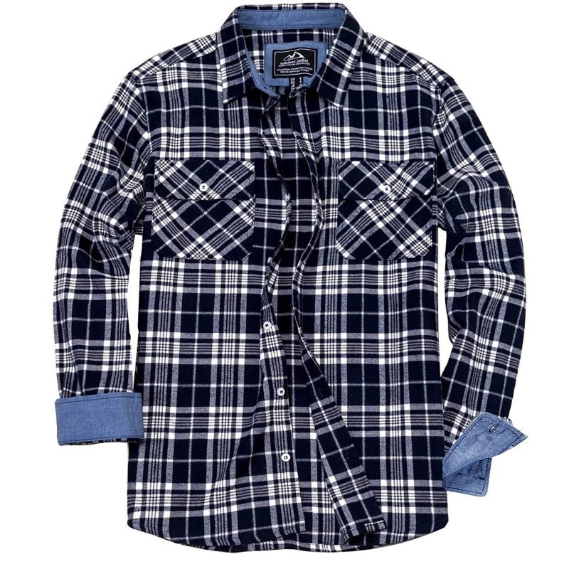 Camisa de franela a cuadros 100 % algodón de manga larga para hombre, azul