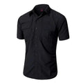 Camisa cómoda de manga corta para hombre Tejido de poliéster, ligero y fresco, color negro