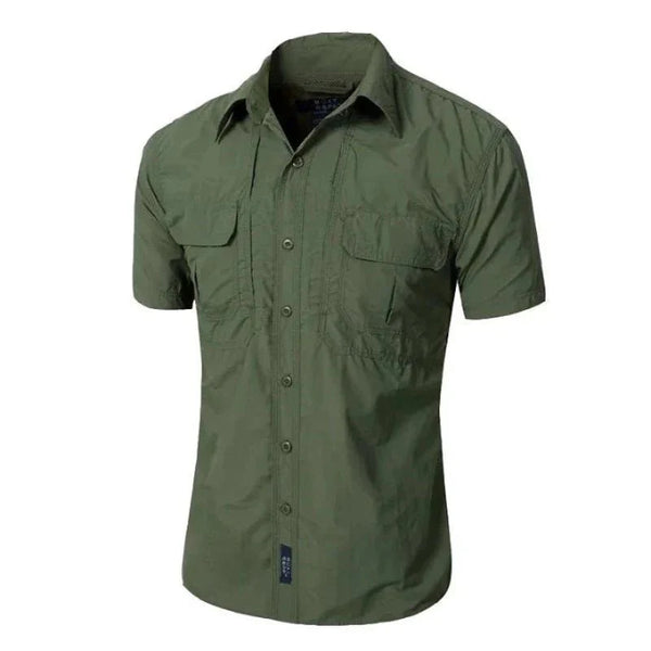 Camisa cómoda de manga corta para hombre Tejido de poliéster, ligero y fresco, color verde