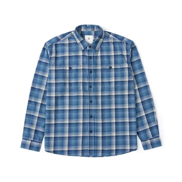 Camisa de franela a cuadros 100 % algodón de manga larga para hombre, azul