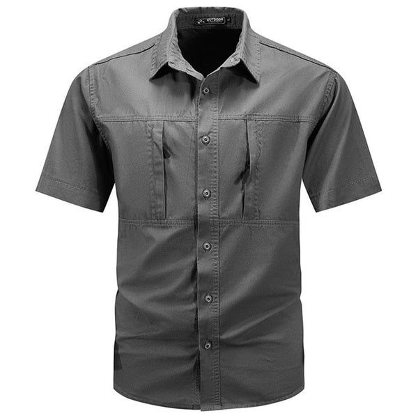 Camisa de manga corta de secado rápido para hombre tejido de poliéster satinado, color gris