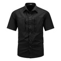 Camisa de manga corta de secado rápido para hombre tejido de poliéster satinado, color negro