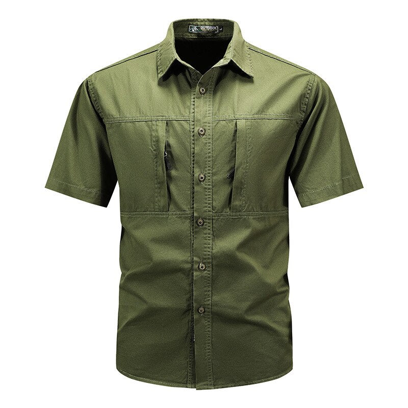 Camisa de manga corta de secado rápido para hombre tejido de poliéster satinado, color verde