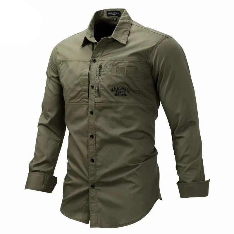 Camisa estilo militar de manga larga para hombre verde