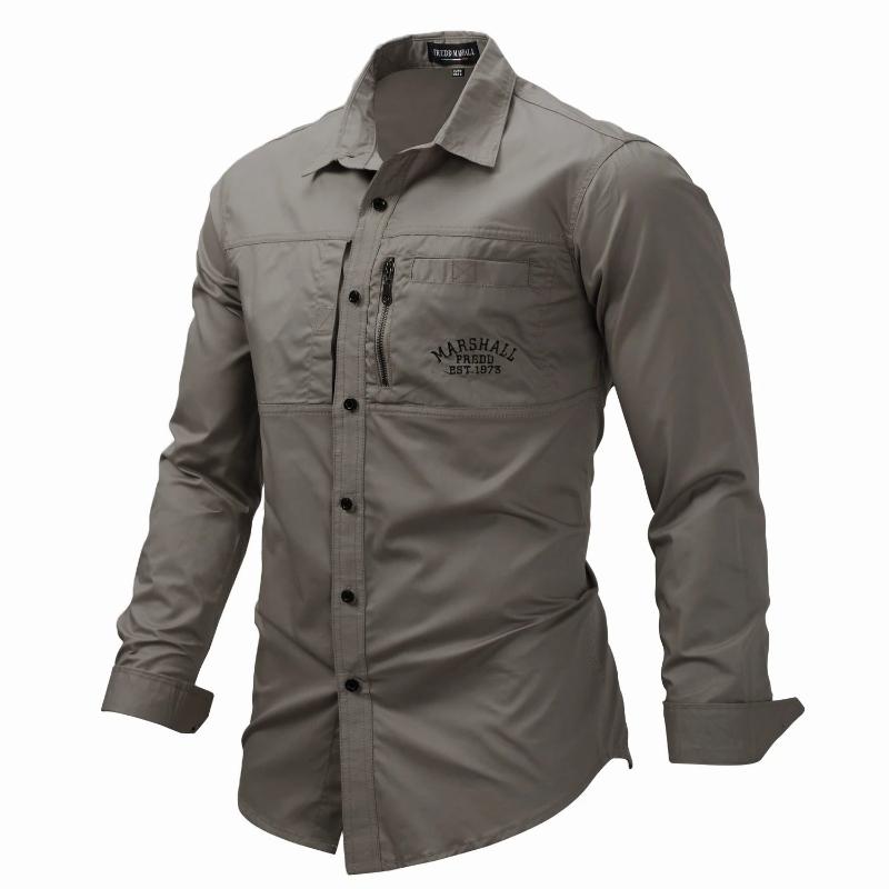 Camisa estilo militar de manga larga para hombre gris