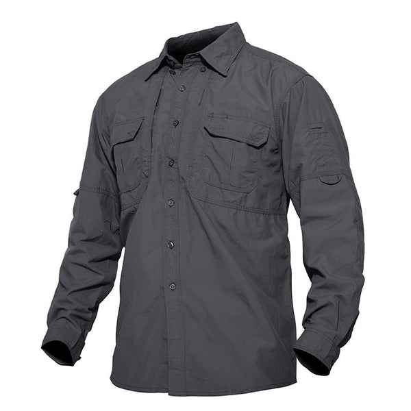 Camisa de manga larga para hombre tejido de nailon, color gris oscuro