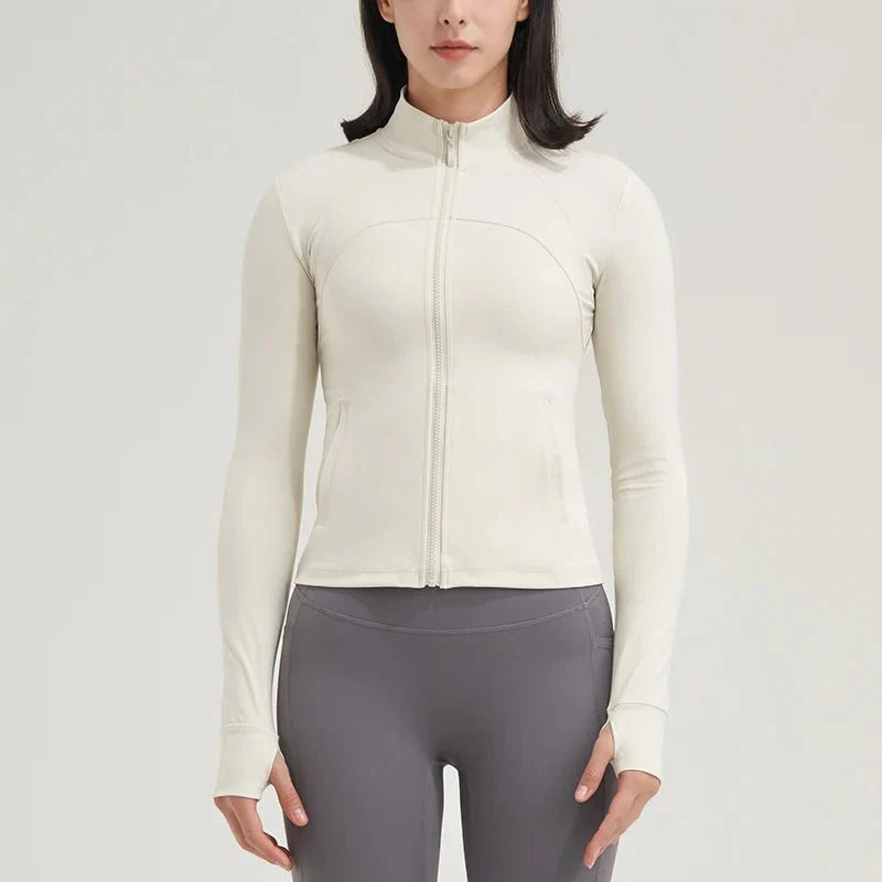 Chaqueta Fitness cortavientos ligero con protección solar de mujer blanco