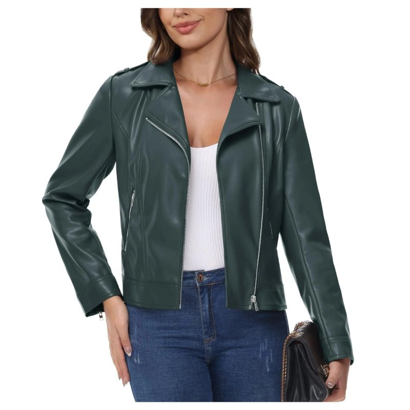 Chaqueta Gaia verde de lujo de cuero e impermeable para mujer