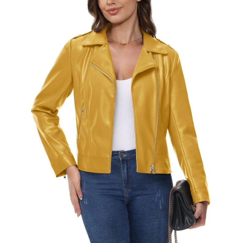 Chaqueta Gaia amarillo de lujo de cuero e impermeable para mujer