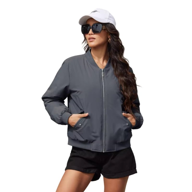 Chaqueta Lary bomber acolchada de mujer, ligera, suave y resistente al agua y al viento gris oscuro