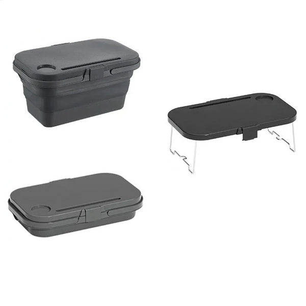 Caja plegable de polipropileno color gris, con dimensiones de 46.5 x 22.7 x 23.5 cm desplegada. Ligera, práctica y no funciona como cooler.