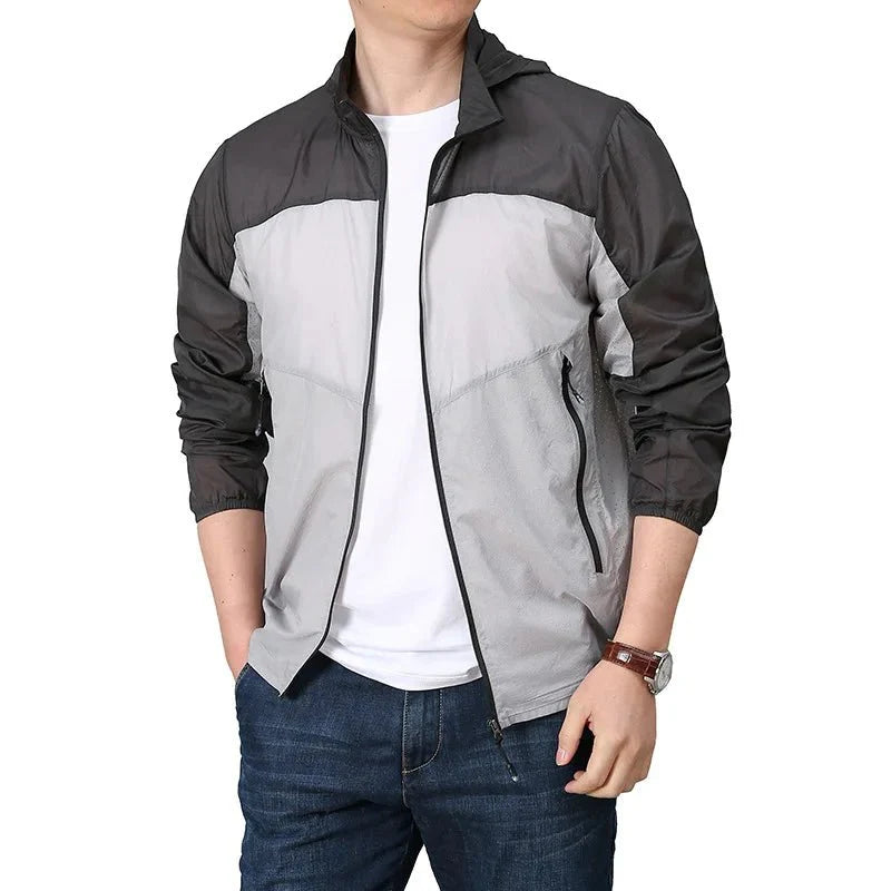 Chaqueta deportiva para hombre, modelo cortavientos impermeable gris