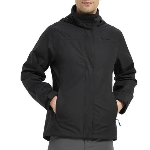 Chaqueta cortavientos impermeable para hombre.
Capucha desmontable, múltiples bolsillos.