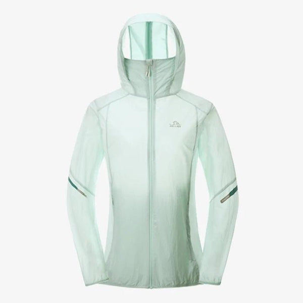 Chaqueta Cortavientos Mujer con Capucha, Visera y Protección UV50+ con secado rápido y bandas reflectantes en los brazos verde