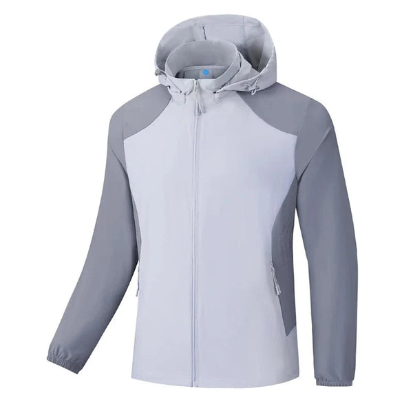 Chaqueta cortavientos deportiva para hombre, con capucha desmontable, bolsillos con cremallera para las manos, secado rápido, transpirabl. Gris