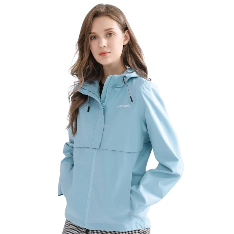 Chaqueta cortavientos impermeable con capucha para mujer azul