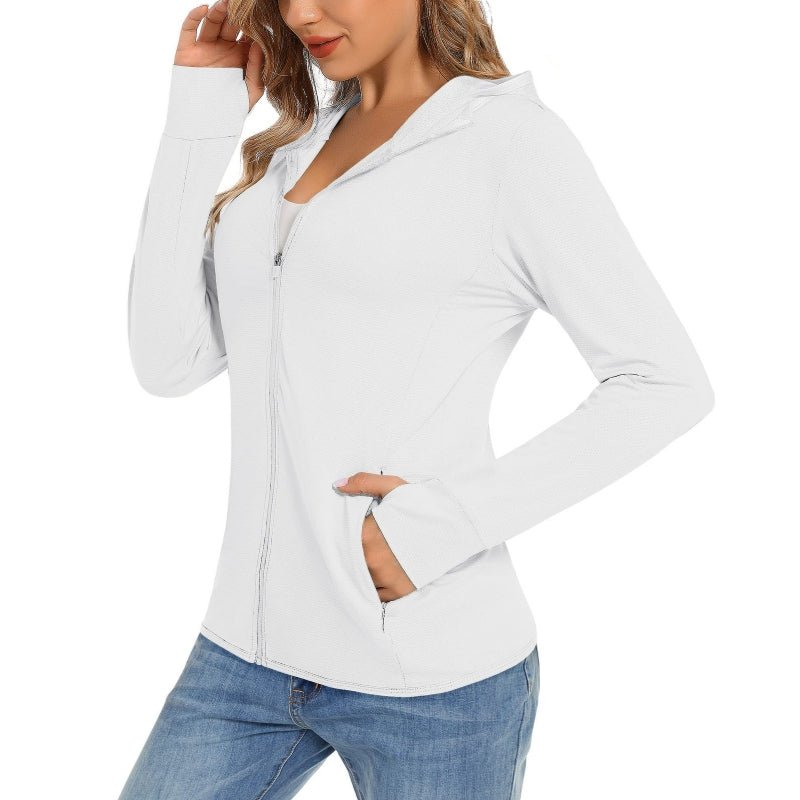 Chaqueta cortavientos para mujer con protección solar.
Ligero, transpirable, de secado rápido y que absorbe la humedad blanco