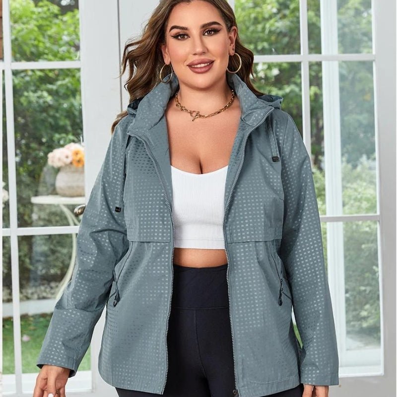 Chaqueta cortavientos con capucha para mujer de talla grande verde