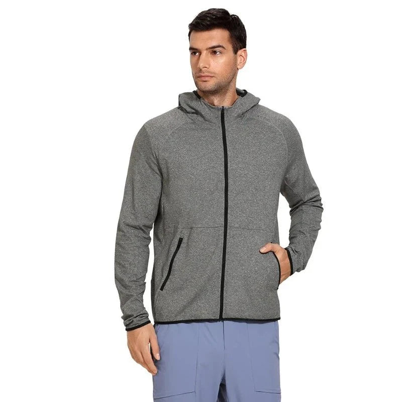 Cortavientos deportivo para hombre, ligero, transpirable y con capucha, gris.