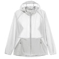 Cortavientos de mujer ligero y fino;
Ropa deportiva con capucha, Protección UPF 50+, gris.