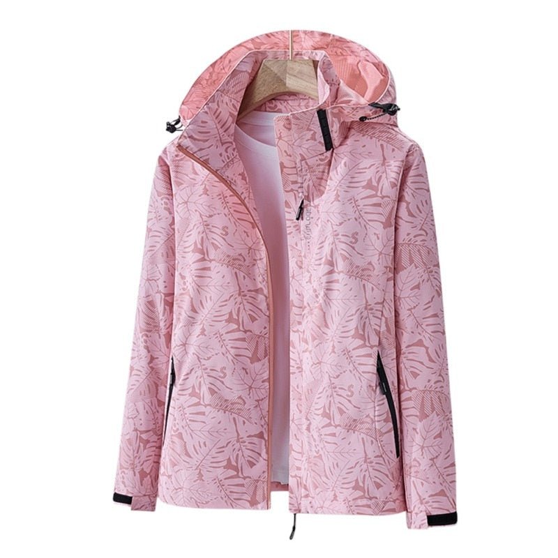 Chaqueta cortavientos para mujer, con cuello alto y forro repelente al agua, rosa.