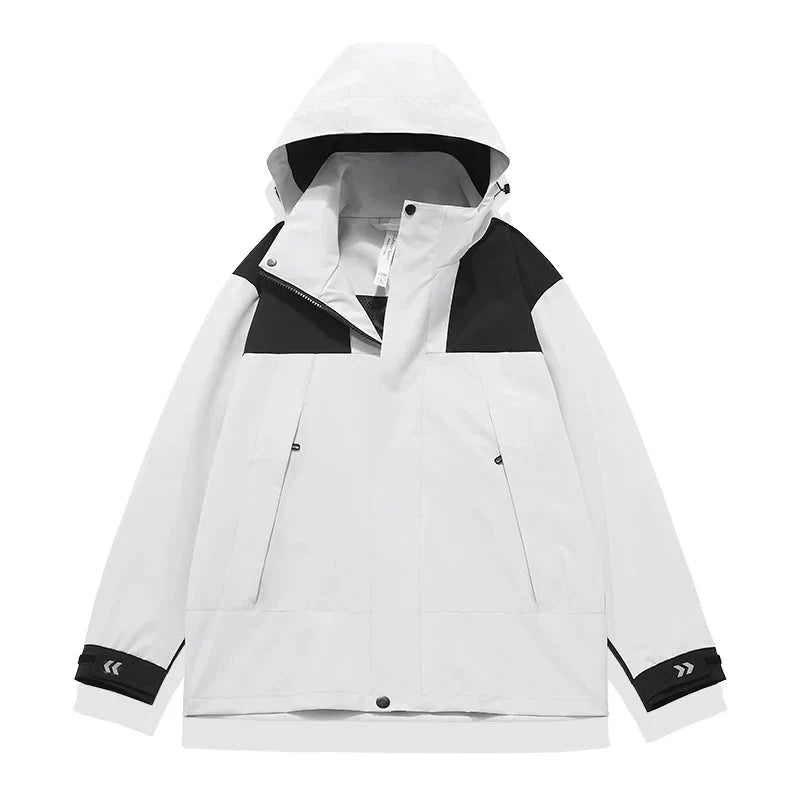 Chaqueta cortavientos impermeable para mujer.
Bolsillos con cremallera y capucha extraíble, blanco.