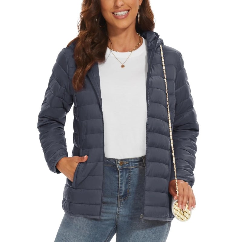 Chaqueta acolchada larga para mujer con capucha no extraíble color gris