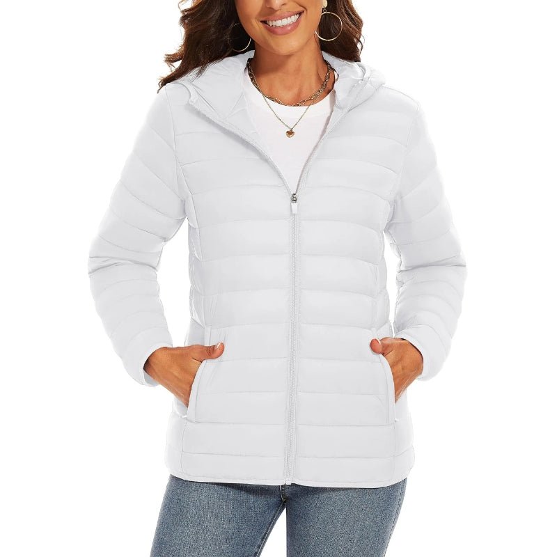 Chaqueta acolchada larga para mujer con capucha no extraíble color blanco