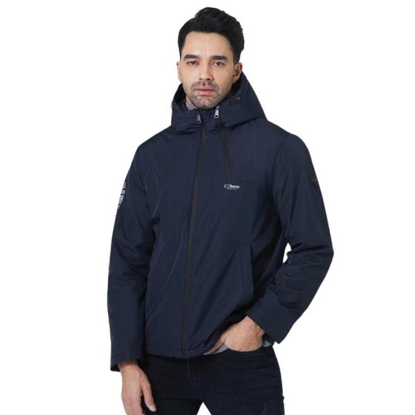 Chaqueta acolchada para hombre con capucha, tejido poliéster de alta calidad, color negro ámbar