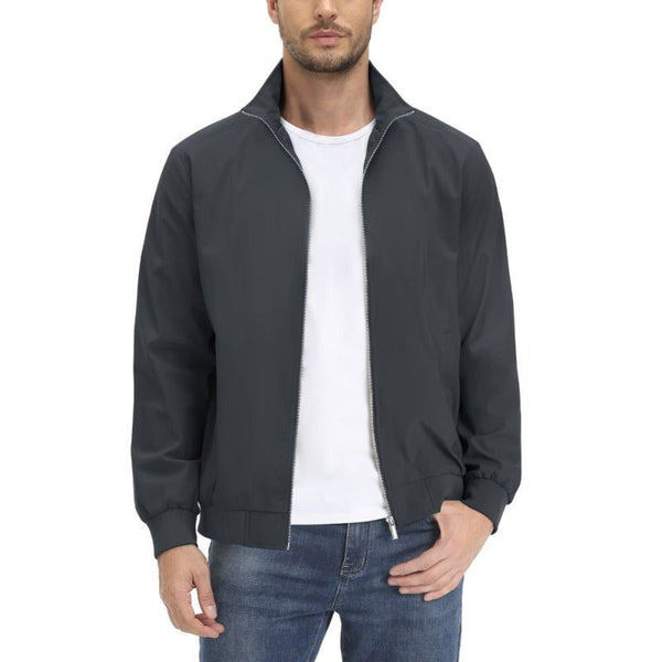 Chaqueta ligera y transpirable para hombre con tejido de poliéster, puños y dobladillo elásticos, gris oscuro