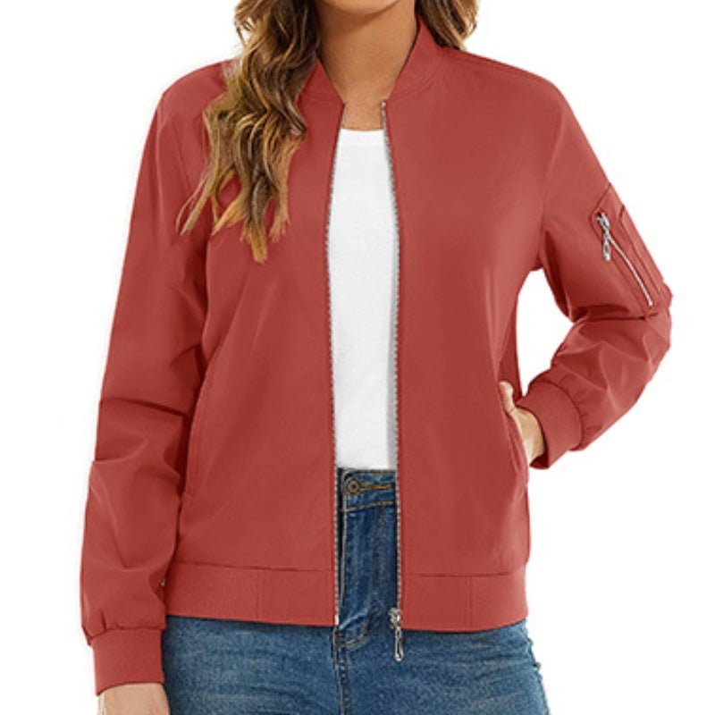 Chaqueta bomber para mujer, ligera y cálida. Rojo tierra