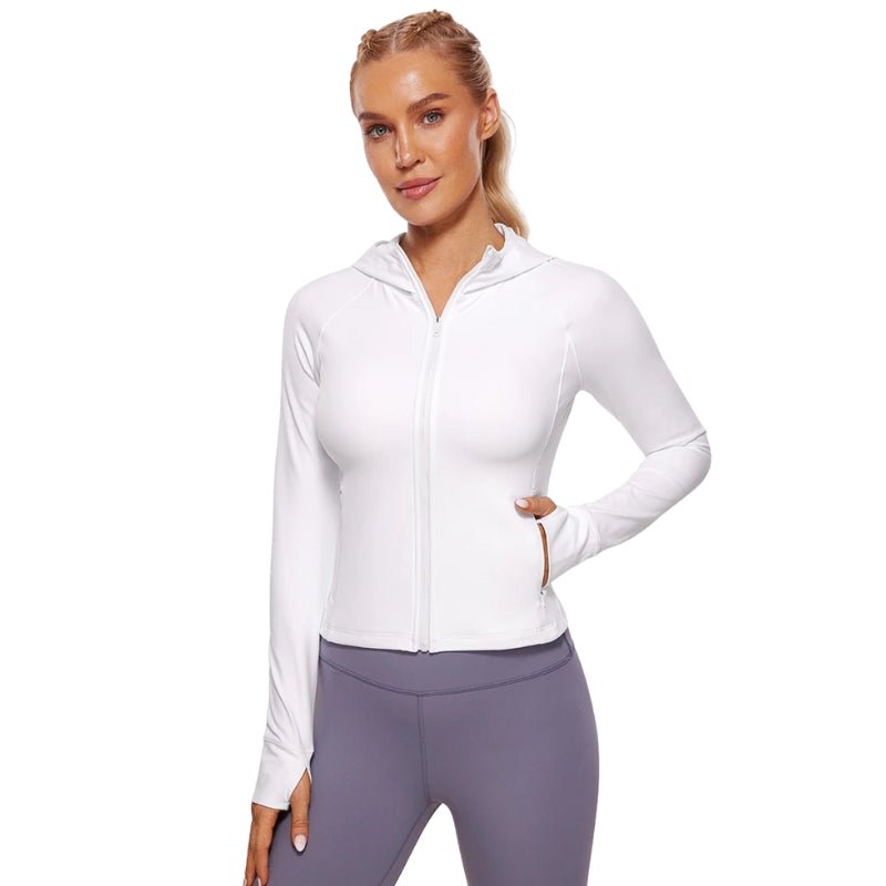 Chaqueta cortavientos deportiva con capucha para mujer,
Ligero, transpirable, de secado rápido, blanco