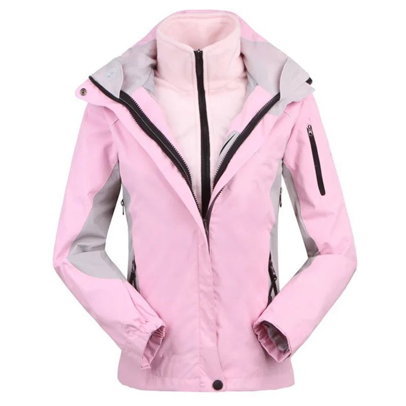 Chaqueta 3 en 1 para mujer Capucha desmontable con cordón, puños con ajuste de velcro rosa claro