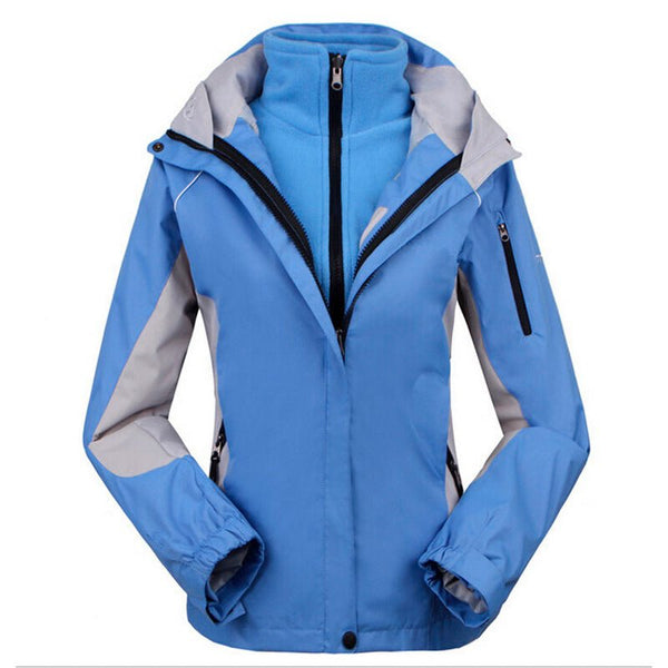 Chaqueta 3 en 1 para mujer.Capucha desmontable con cordón, puños con ajuste de velcro azul claro