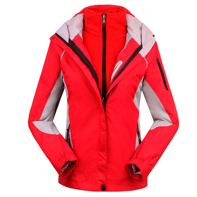 Chaqueta 3 en 1 para mujer Capucha desmontable con cordón, puños con ajuste de velcro rojo